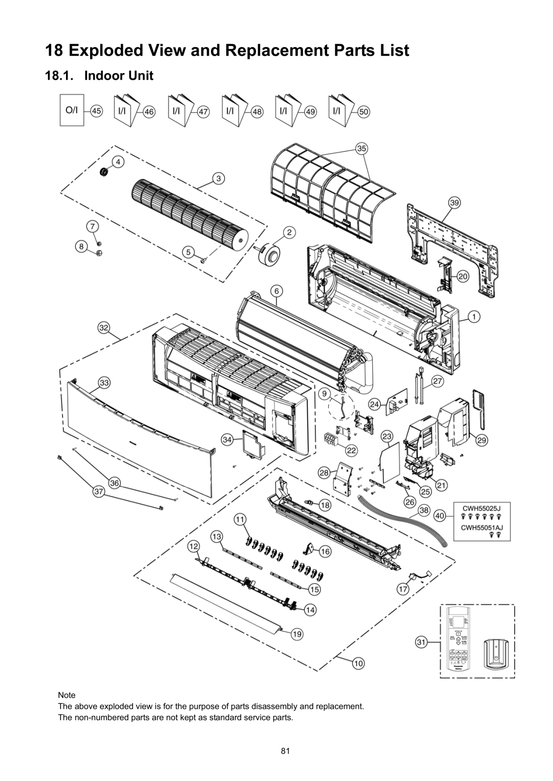 Panasonic CS-CE9JKE specifications Exploded View and Replacement Parts List, Indoor Unit 