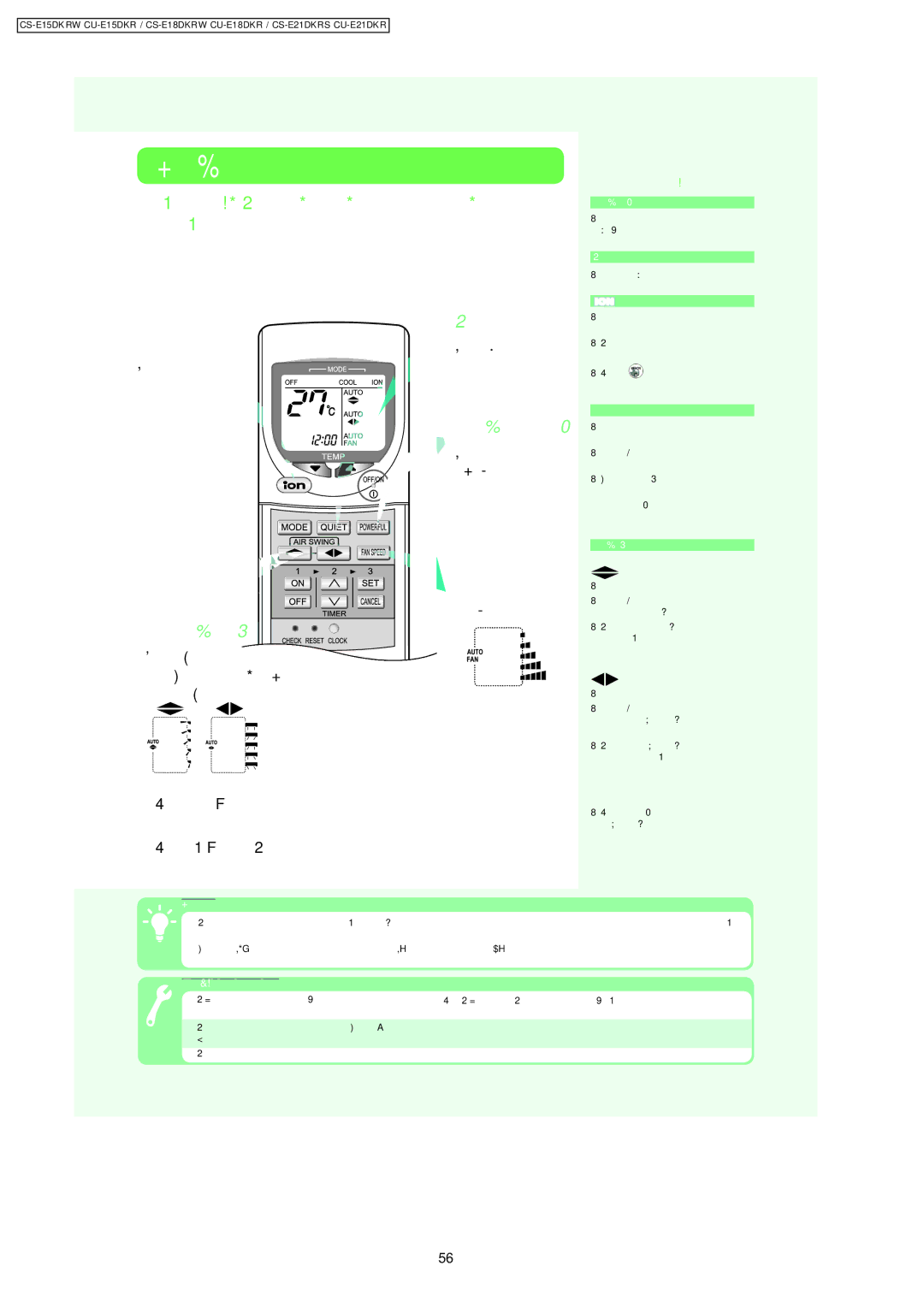 Panasonic CU-E21DKR, CS-E15DKRW, CS-E18DKRW, CU-E18DKR manual Powerful, Quiet, Ion, Fan Speed Air Swing,  Operations Details 