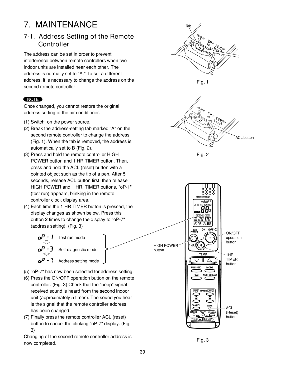 Panasonic CZ-18BT1U + CU-KS18NKU, CS-KS12NB41, CS-KS18NB4UW Maintenance, Address Setting of the Remote Controller 