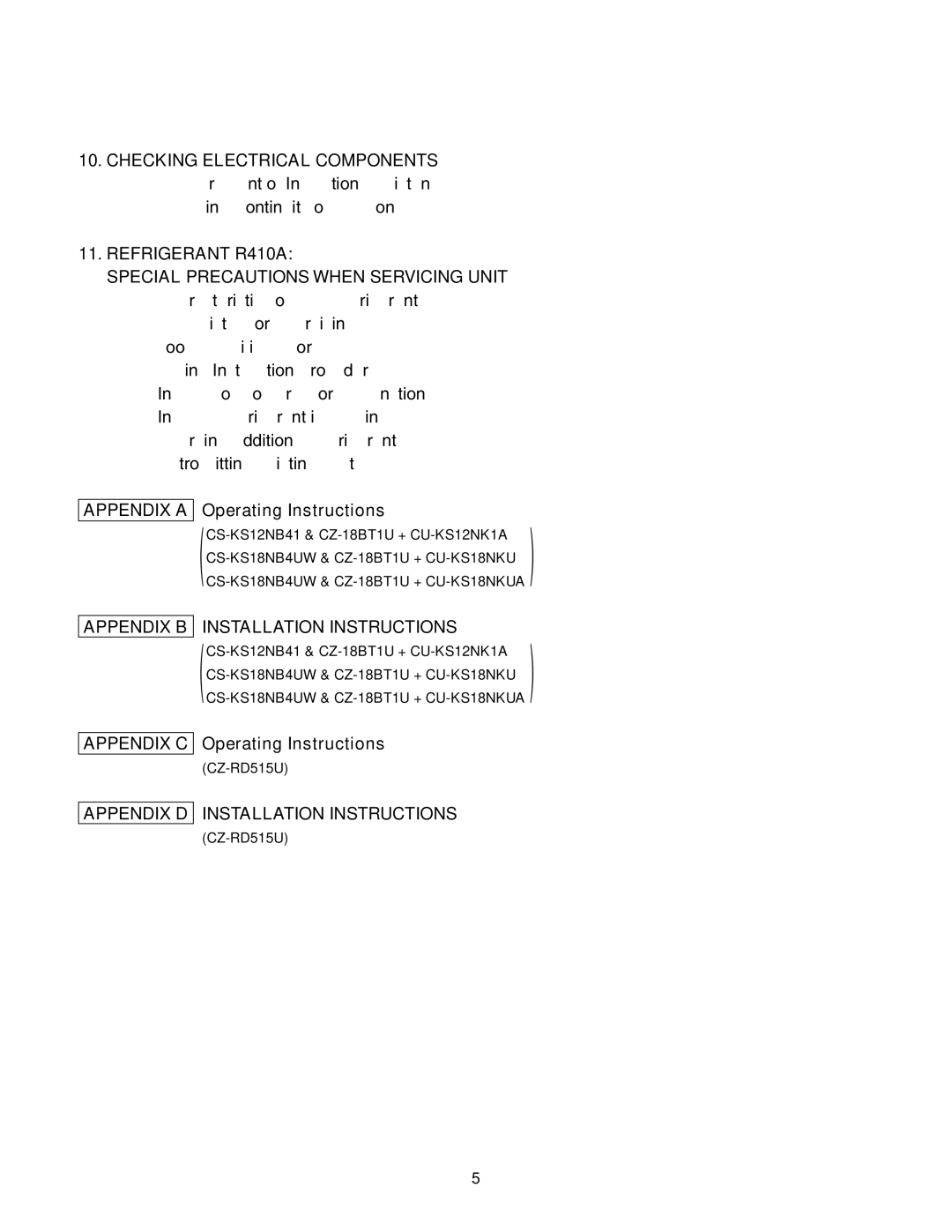 Panasonic CS-KS12NB41, CS-KS18NB4UW, CZ-18BT1U + CU-KS18NKUA, CZ-18BT1U + CU-KS12NK1A Checking Electrical Components 