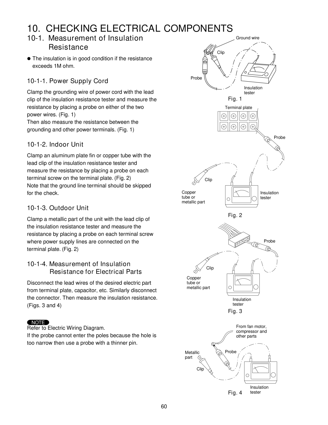 Panasonic CS-KS12NB41 Checking Electrical Components, Measurement of Insulation Resistance, Power Supply Cord 