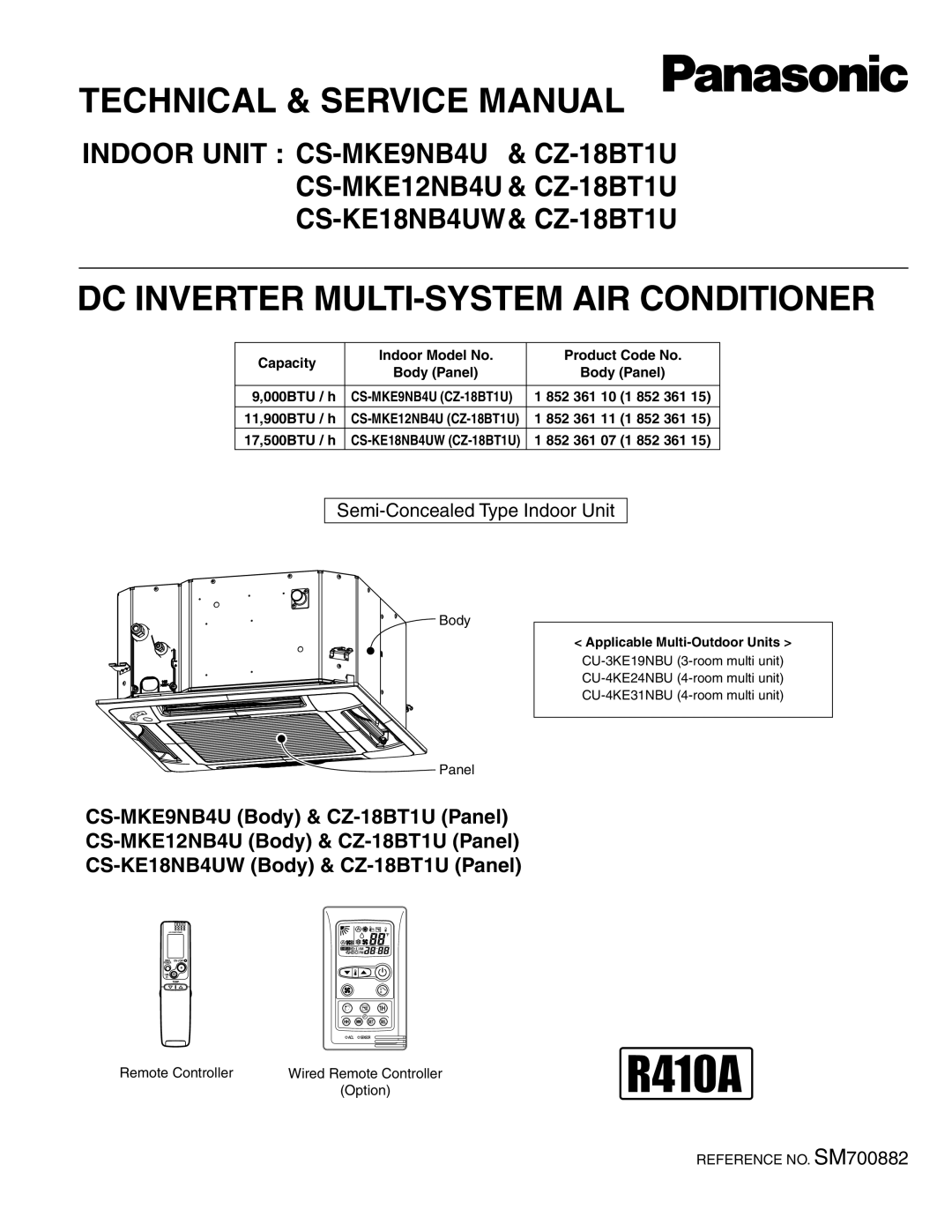 Panasonic CU-4KE31NBU, CS-MKE9NB4U, CU-4KE24NBU, CU-3KE19NBU, CS-MKE12NB4U service manual 11,900BTU / h, 17,500BTU / h 