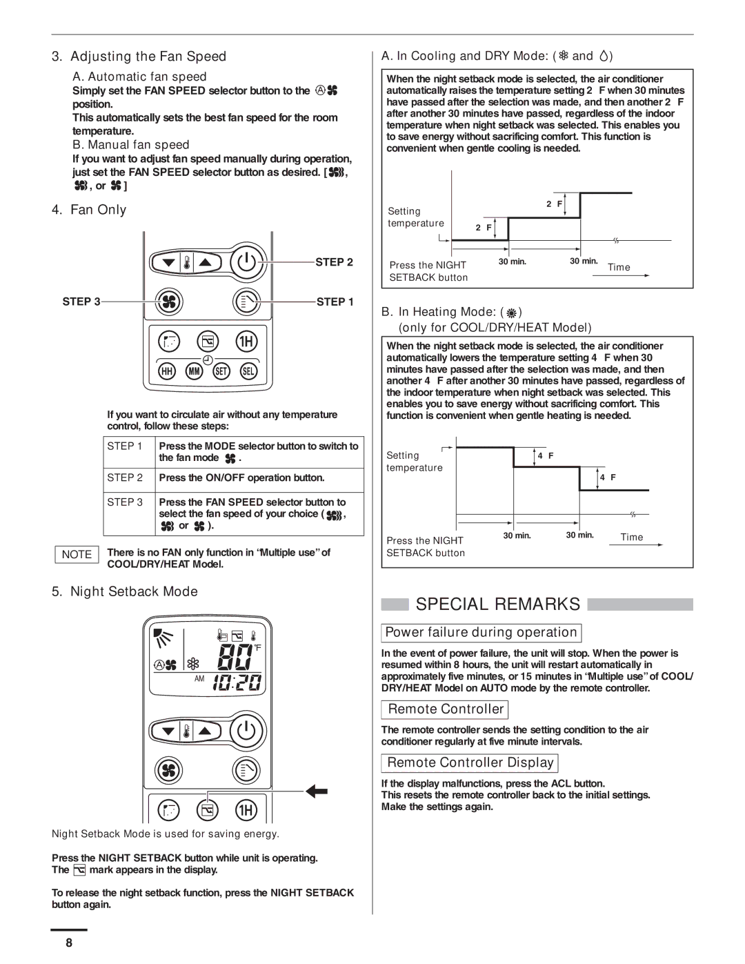 Panasonic CZ-18BT1U, CS-MKE9NB4U, CU-4KE31NBU Remote Controller Display, Heating Mode Only for COOL/DRY/HEAT Model 