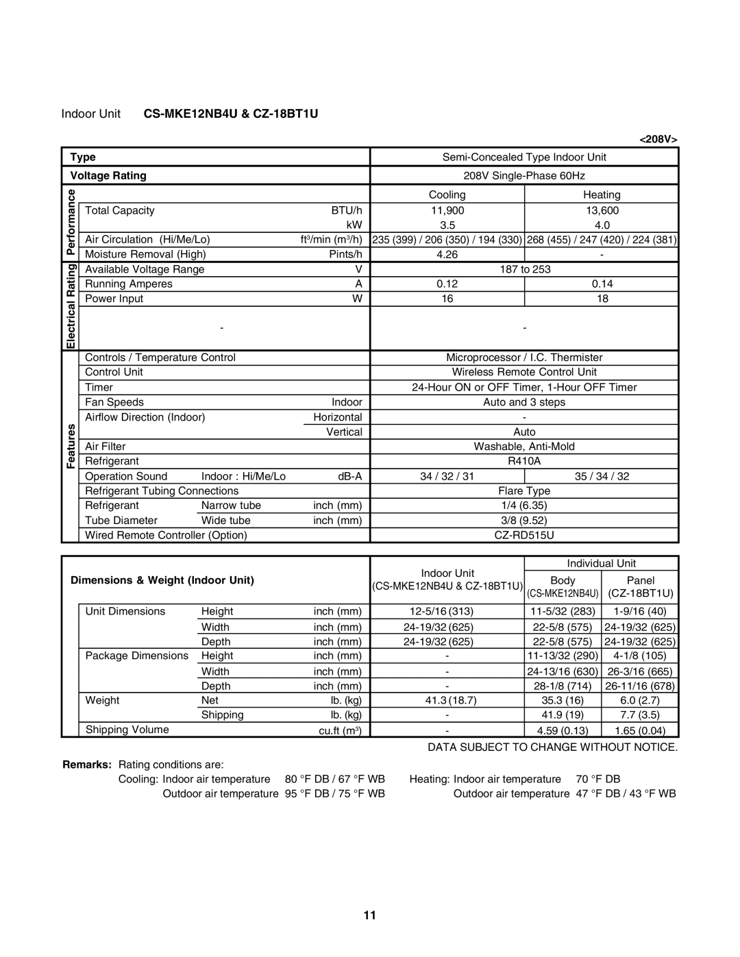 Panasonic CS-MKE9NB4U, CU-4KE31NBU, CU-4KE24NBU, CU-3KE19NBU, CS-KE18NB4UW service manual CS-MKE12NB4U & CZ-18BT1U 