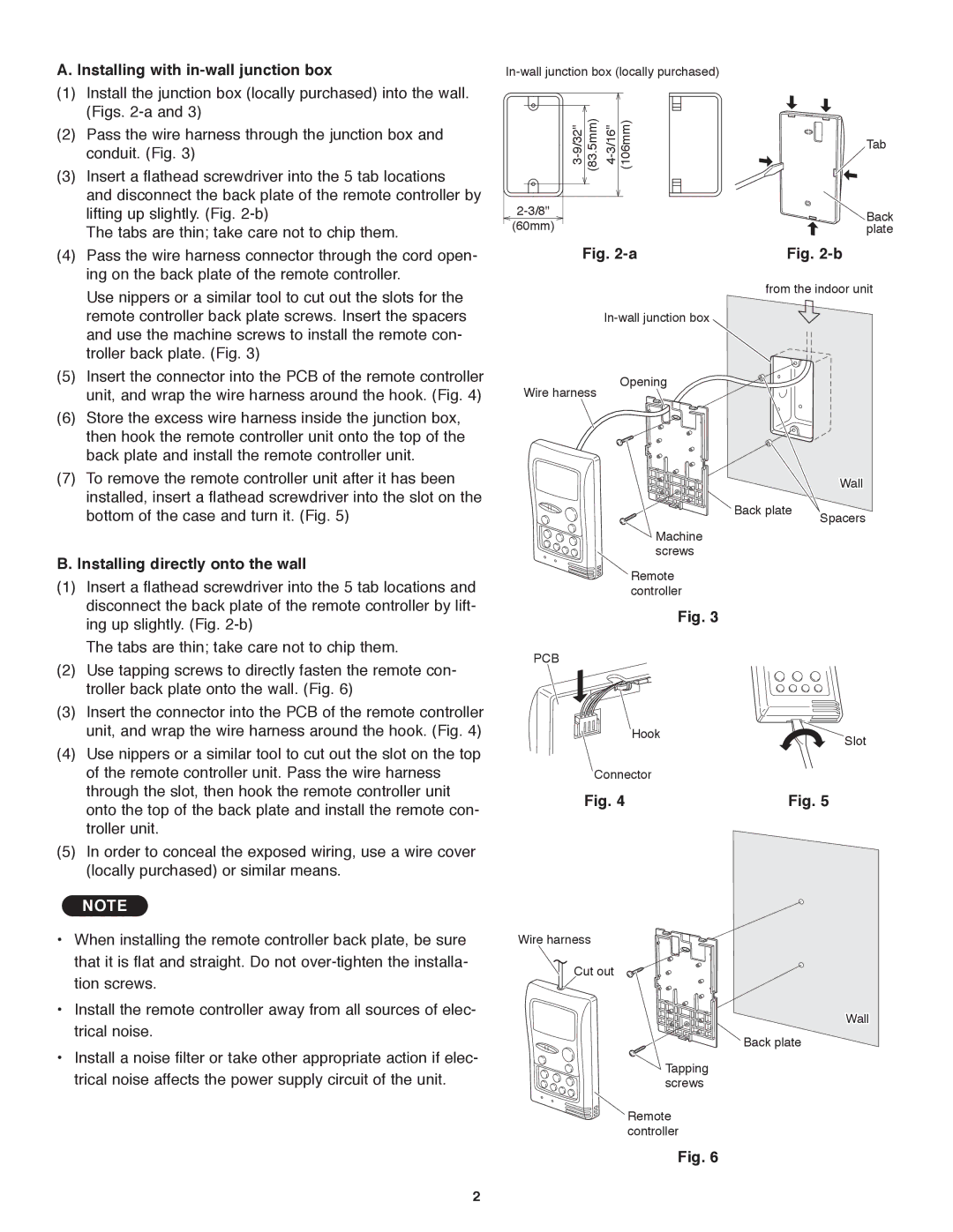 Panasonic CS-KE18NB4UW, CS-MKE9NB4U, CU-4KE31NBU Installing with in-wall junction box, Installing directly onto the wall 