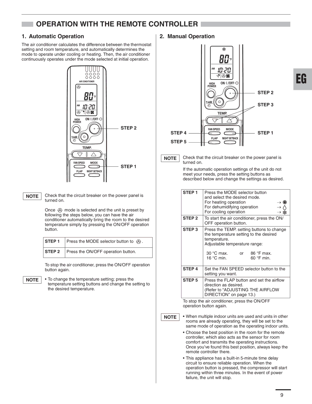 Panasonic CS-MKE9NB4U, CU-4KE31NBU Operation with the Remote Controller, Automatic Operation, Manual Operation, Step 