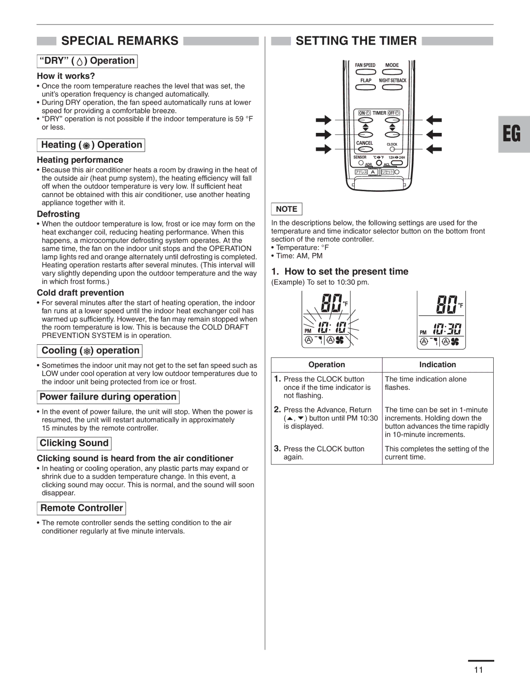 Panasonic CU-4KE24NBU, CS-MKE9NB4U, CU-4KE31NBU, CU-3KE19NBU, CS-MKE12NB4U, CS-KE18NB4UW Special Remarks, Setting the Timer 