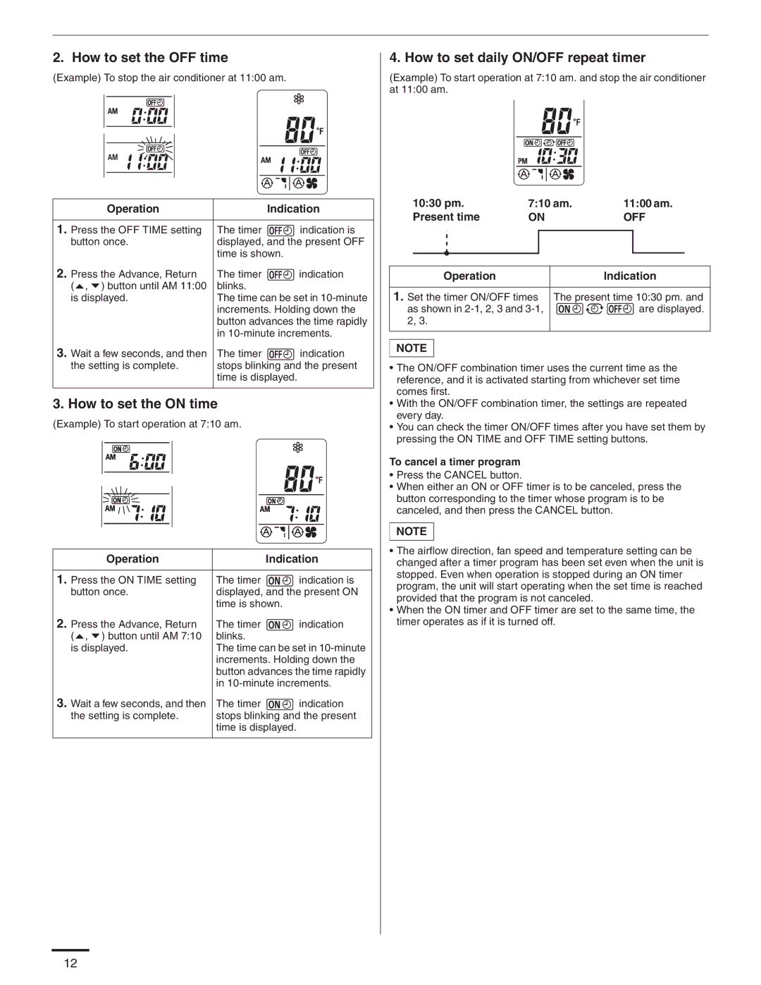 Panasonic CU-3KE19NBU, CS-MKE9NB4U How to set the OFF time, How to set the on time, How to set daily ON/OFF repeat timer 