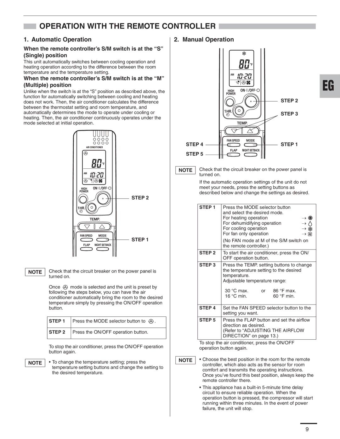 Panasonic CS-MKE12NB4U, CS-MKE9NB4U, CU-4KE31NBU, CU-4KE24NBU, CU-3KE19NBU, CS-KE18NB4UW Operation with the Remote Controller 