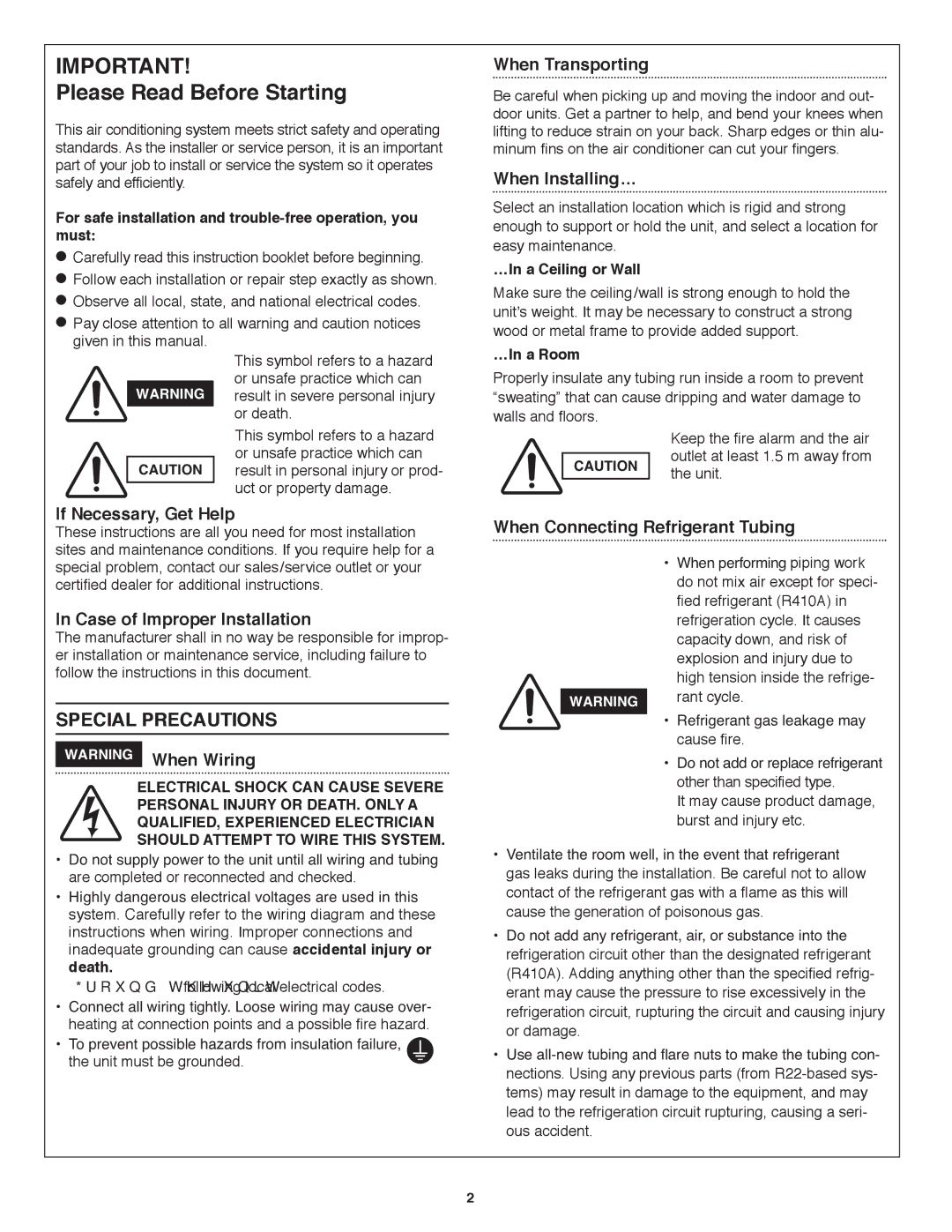 Panasonic CU-3KE19NBU, CS-MKE9NB4U, CU-4KE31NBU, CU-4KE24NBU, CS-MKE12NB4U, CS-KE18NB4UW, CZ-18BT1U Please Read Before Starting 