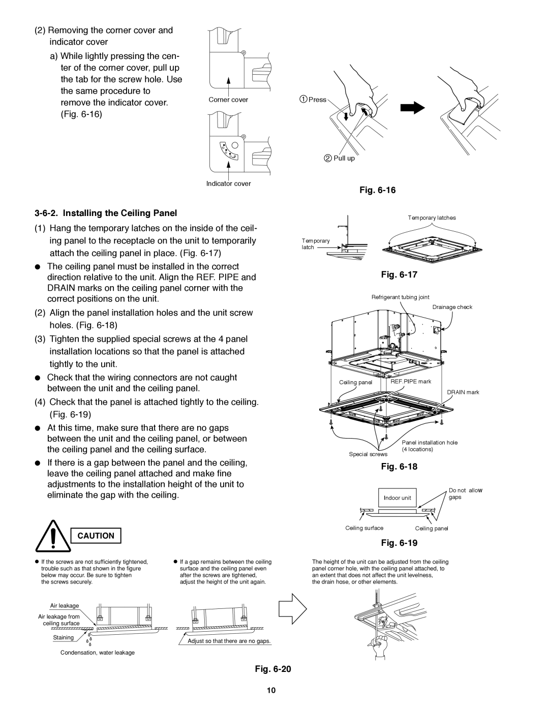 Panasonic CS-MKE12NB4U, CS-MKE9NB4U, CZ-18BT1U Installing the Ceiling Panel, Indoor unit Gaps Ceiling surface Ceiling panel 