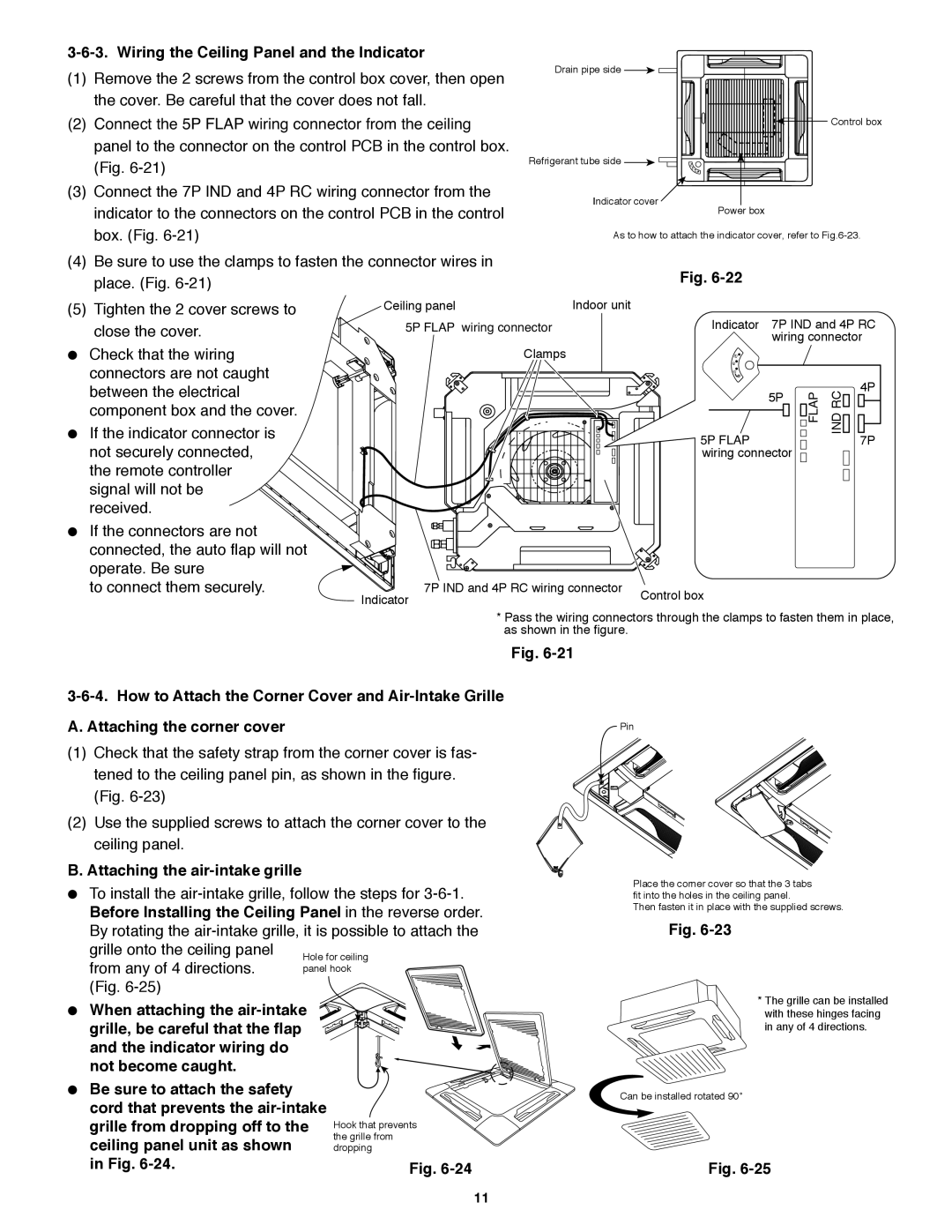 Panasonic CS-KE18NB4UW, CS-MKE9NB4U, CZ-18BT1U Wiring the Ceiling Panel and the Indicator, Attaching the air-intake grille 