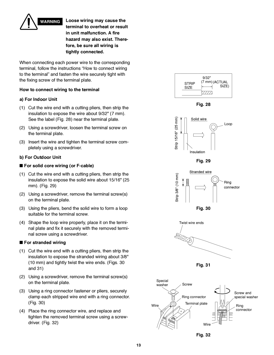 Panasonic CS-MKE9NB4U, CU-4KE31NBU, CZ-18BT1U How to connect wiring to the terminal For Indoor Unit,  For stranded wiring 