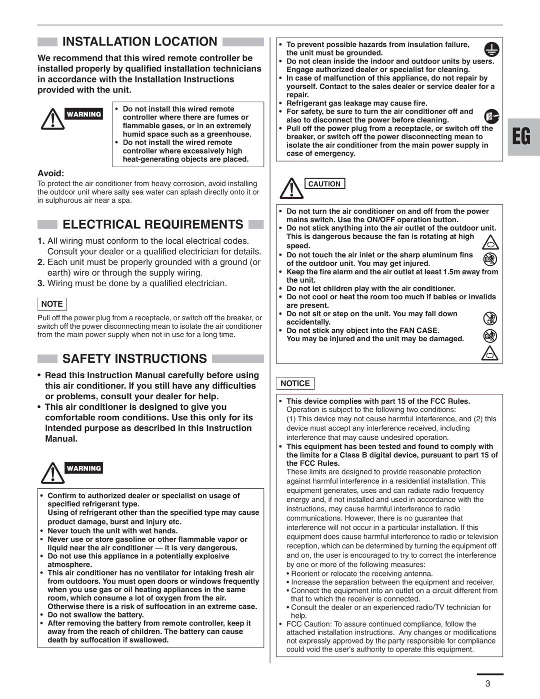 Panasonic CU-4KE31NBU, CS-MKE9NB4U, CU-4KE24NBU, CU-3KE19NBU, CS-MKE12NB4U, CS-KE18NB4UW, CZ-18BT1U Installation Location 