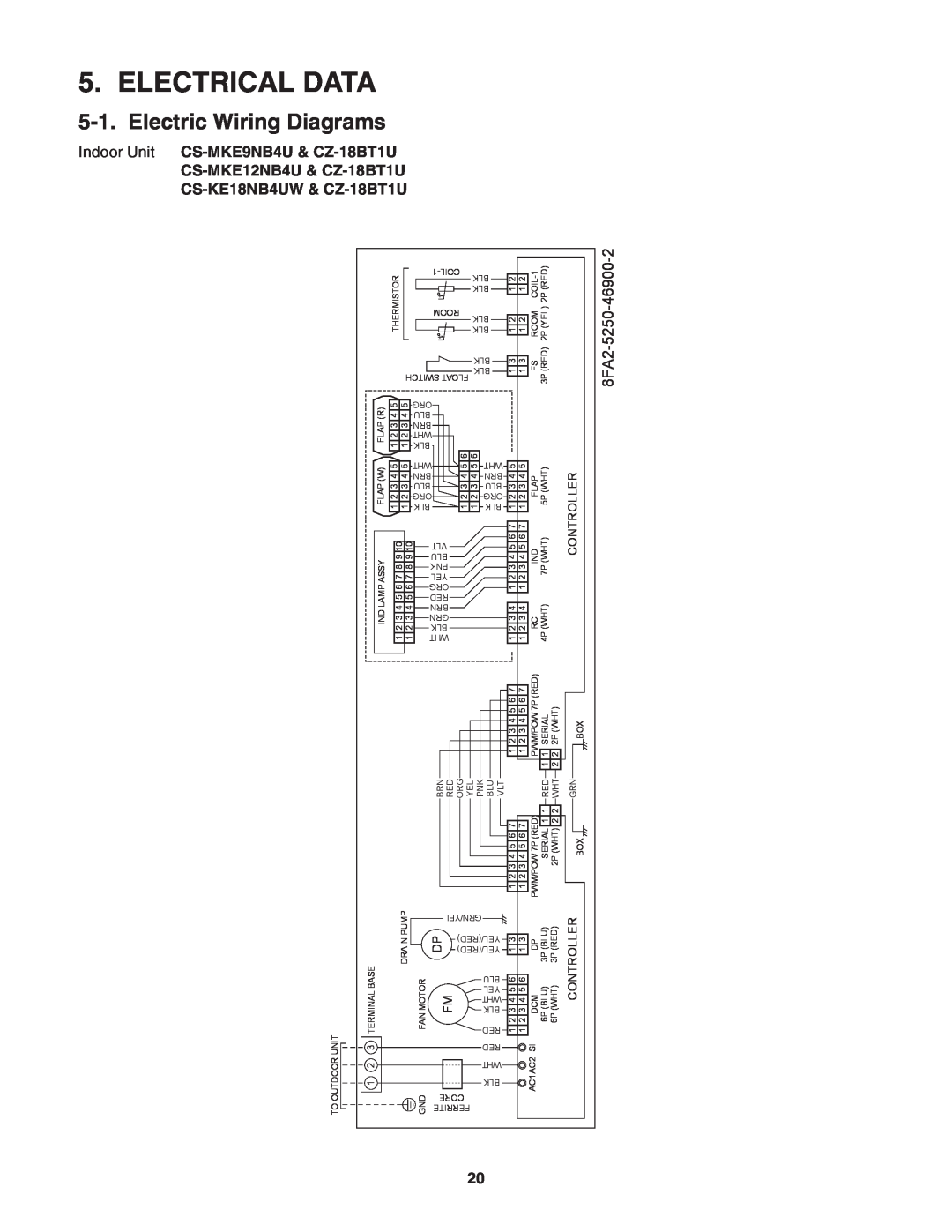 Panasonic CU-4KE31NBU Electrical Data, Electric Wiring Diagrams, Indoor Unit CS-MKE9NB4U& CZ-18BT1U, 8FA2-525046900-2 