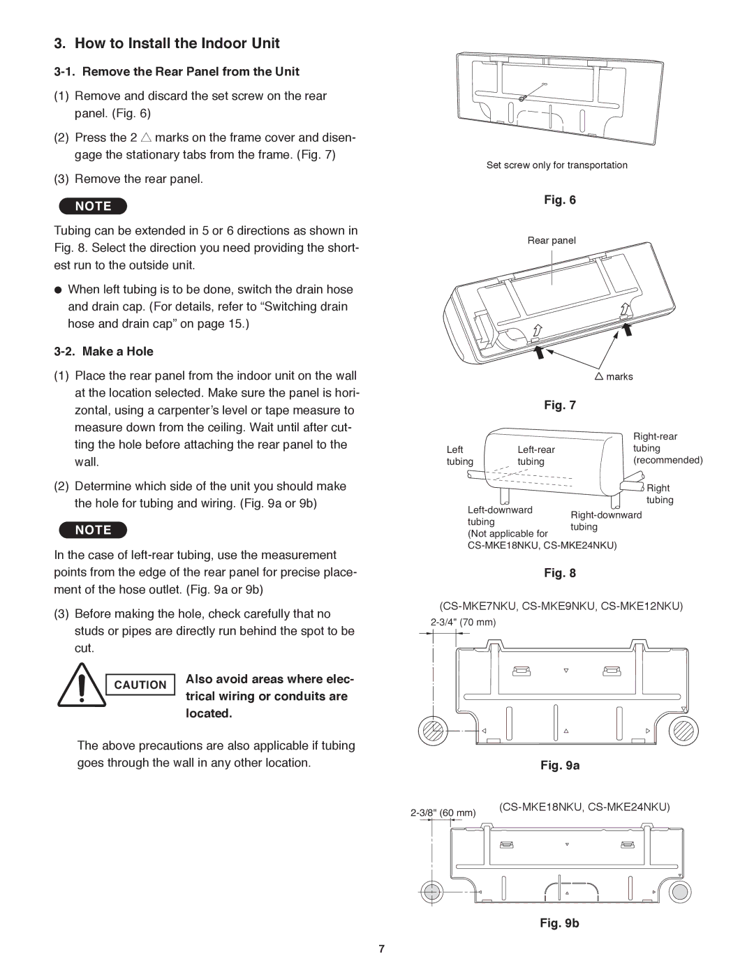 Panasonic CS-MKE18NKU How to Install the Indoor Unit, Remove the Rear Panel from the Unit, Make a Hole, Located 