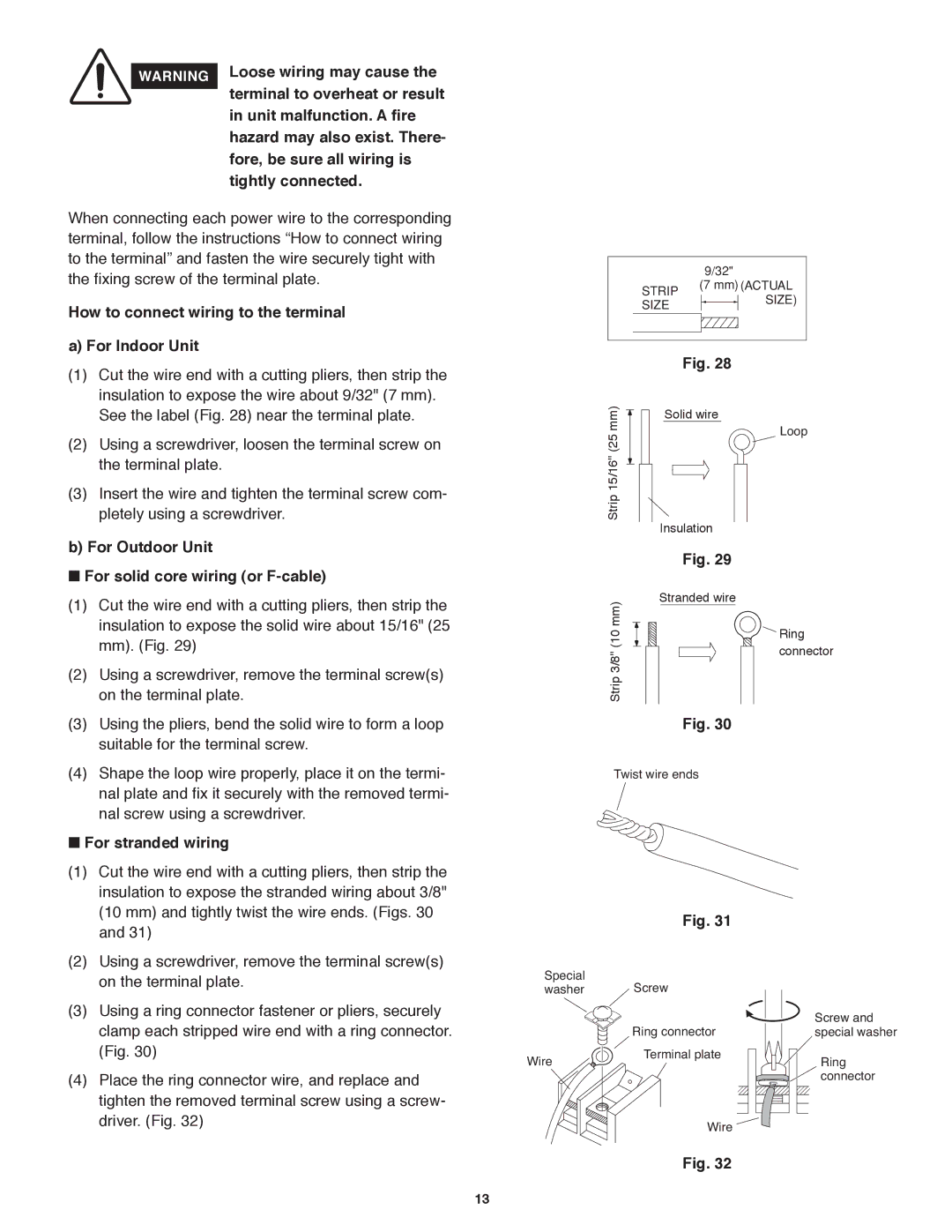 Panasonic CS-MKE12NKU, CS-MKE9NKU, CS-MKE7NKU How to connect wiring to the terminal For Indoor Unit,  For stranded wiring 