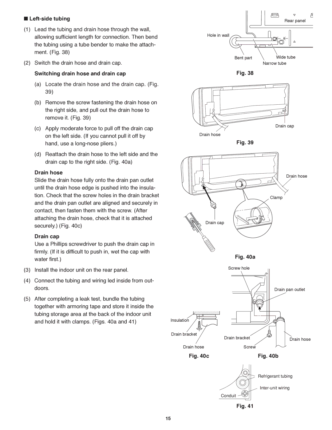 Panasonic CS-MKE9NKU  Left-side tubing, Switch the drain hose and drain cap, Switching drain hose and drain cap 