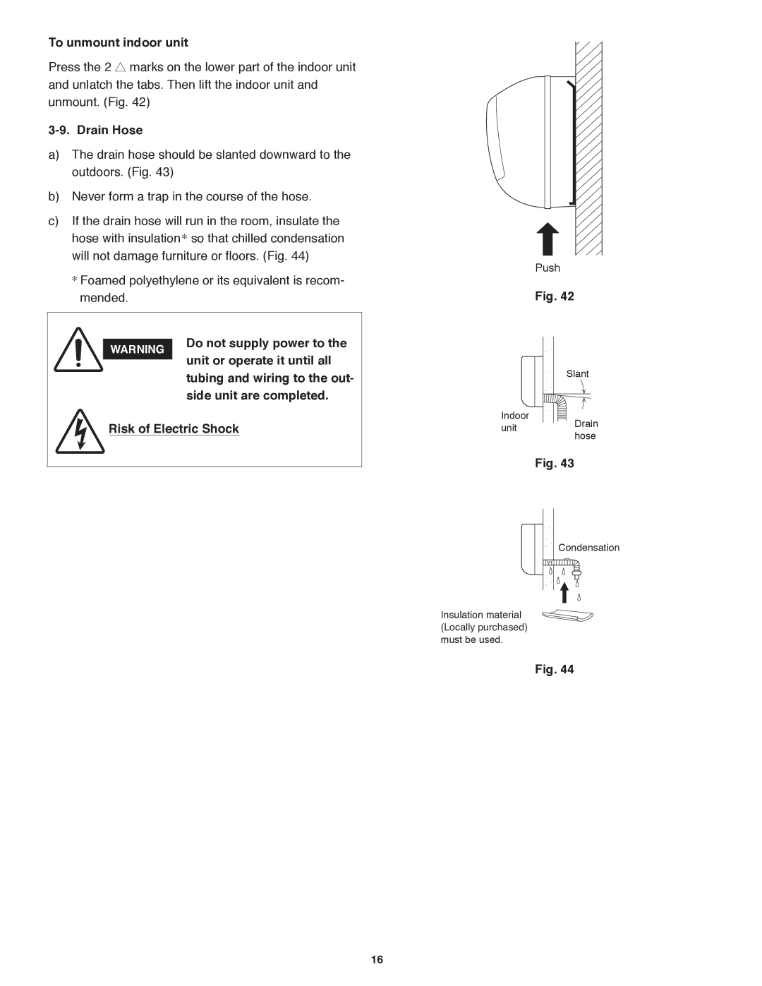 Panasonic CS-MKE7NKU To unmount indoor unit, Do not supply power to, Unit or operate it until all, Side unit are completed 