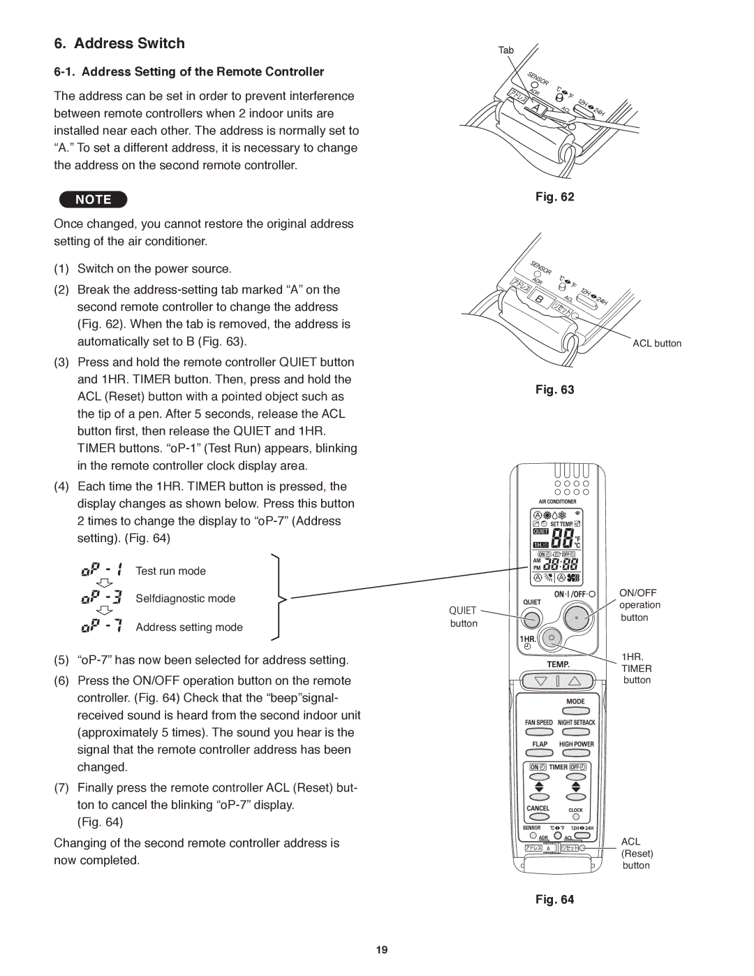 Panasonic CS-MKE24NKU, CS-MKE9NKU, CS-MKE7NKU, CS-MKE18NKU Address Switch, Address Setting of the Remote Controller 