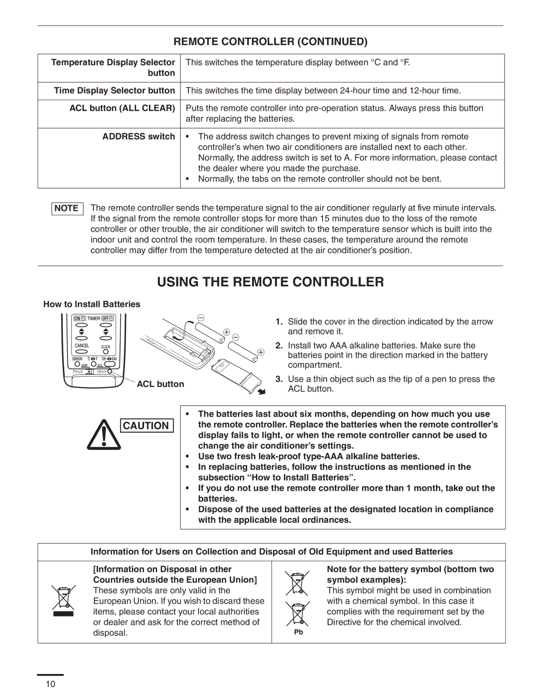 Panasonic CS-MKE24NKU Using the Remote Controller, Temperature Display Selector, Button Time Display Selector button 