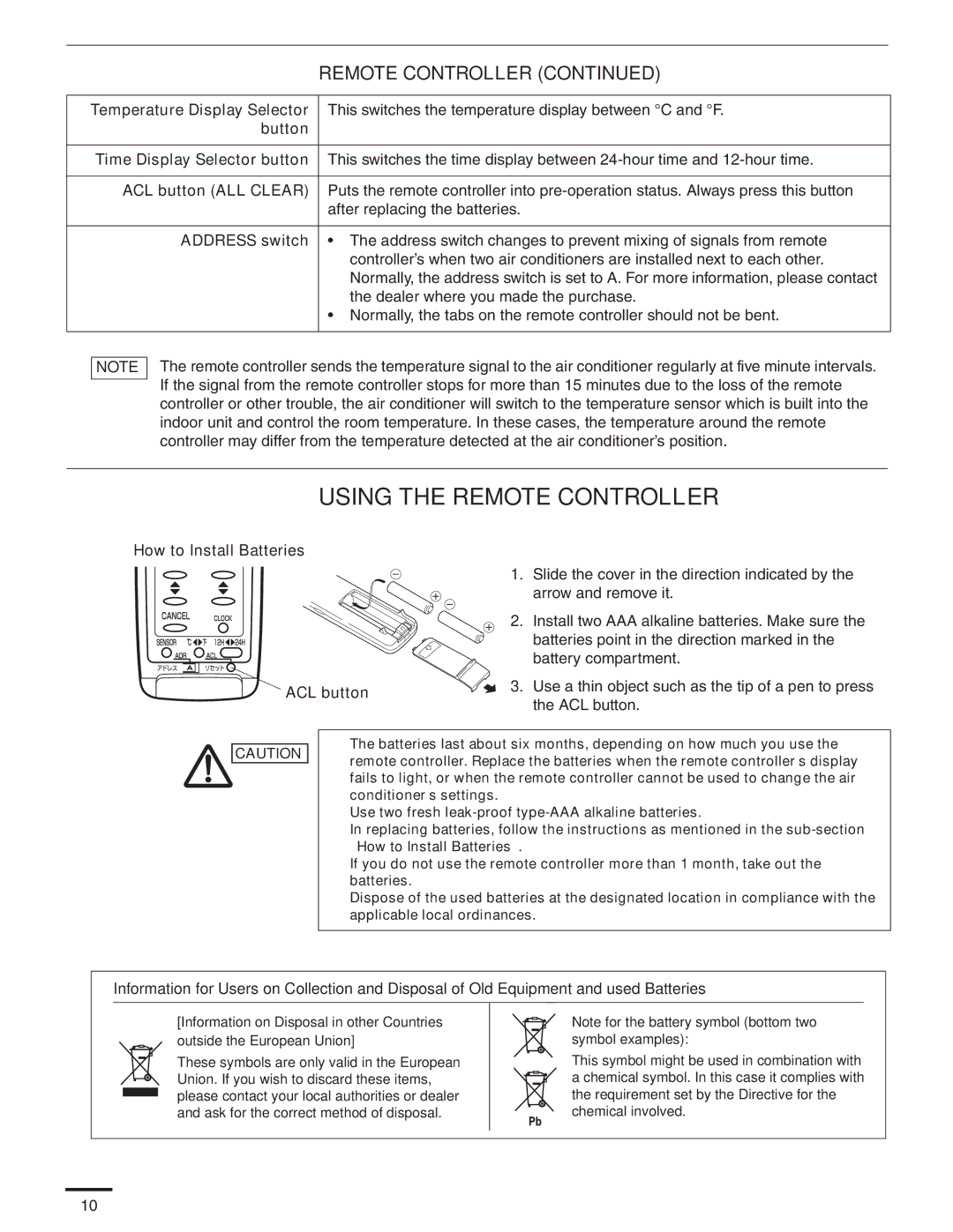 Panasonic CS-MKE18NKU, CS-MKE9NKU, CS-MKE7NKU, CS-MKE12NKU, CS-MKE24NKU service manual Using the Remote Controller 