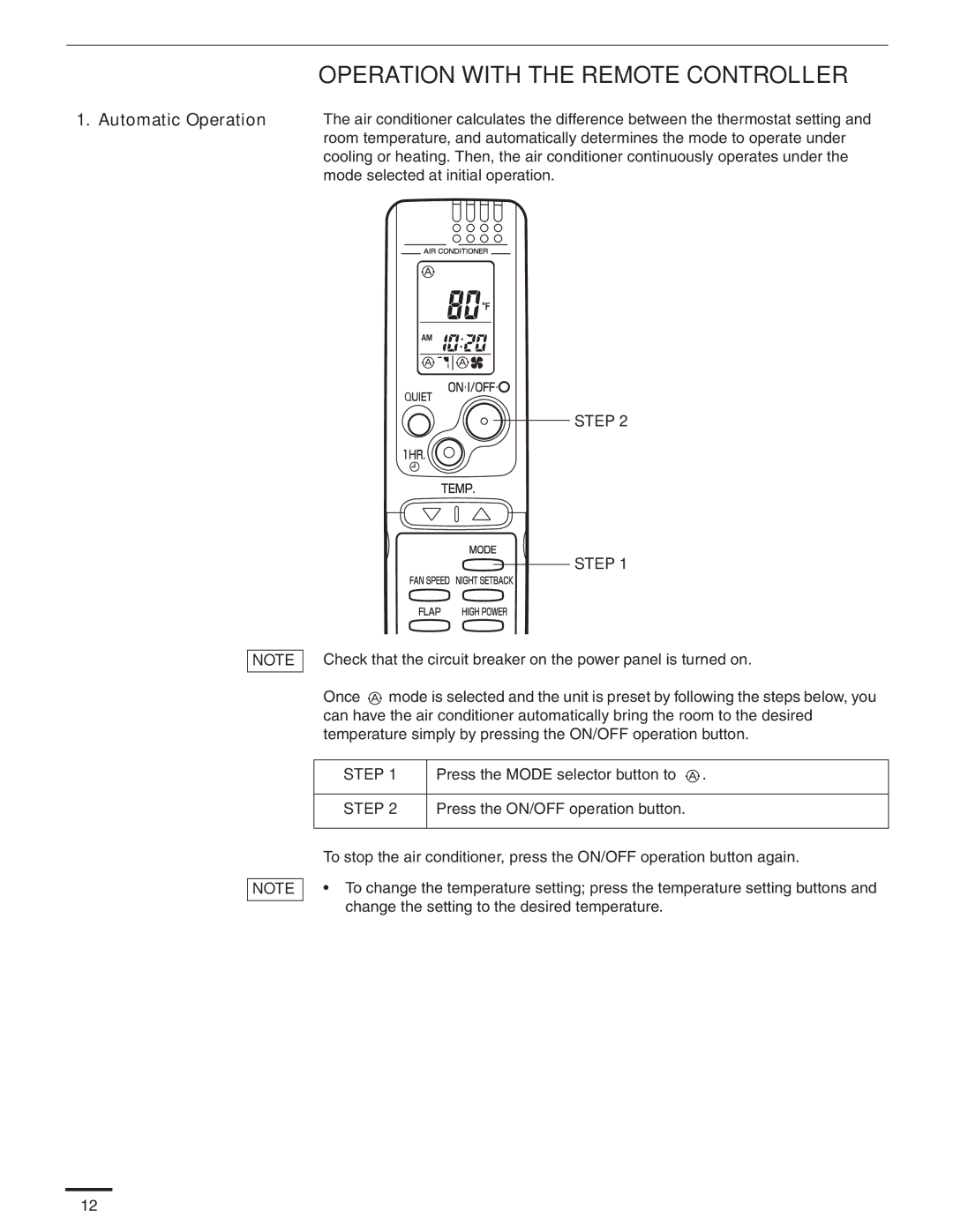 Panasonic CS-MKE24NKU, CS-MKE9NKU, CS-MKE7NKU, CS-MKE18NKU, CS-MKE12NKU service manual Operation with the Remote Controller 