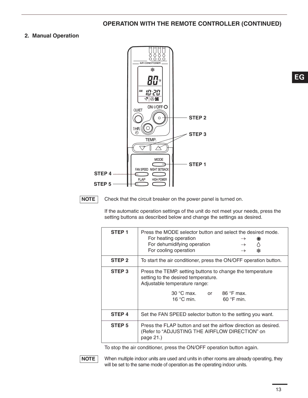 Panasonic CS-MKE9NKU, CS-MKE7NKU, CS-MKE18NKU, CS-MKE12NKU, CS-MKE24NKU service manual Operation with the Remote Controller 