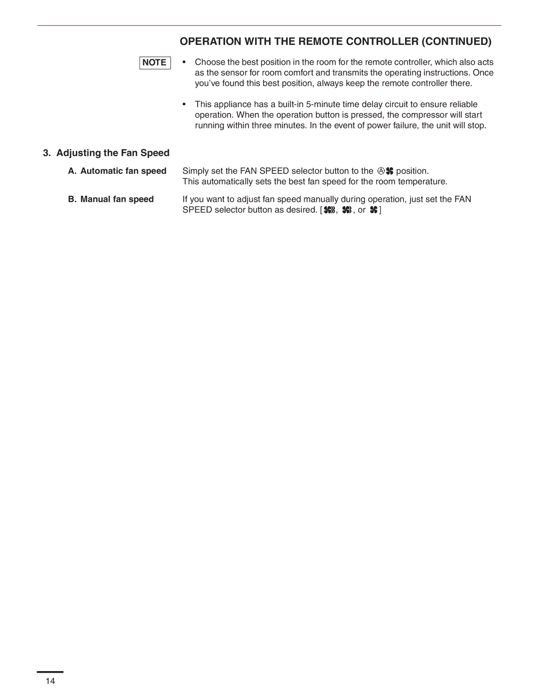 Panasonic CS-MKE7NKU, CS-MKE9NKU, CS-MKE18NKU, CS-MKE12NKU, CS-MKE24NKU service manual Adjusting the Fan Speed 