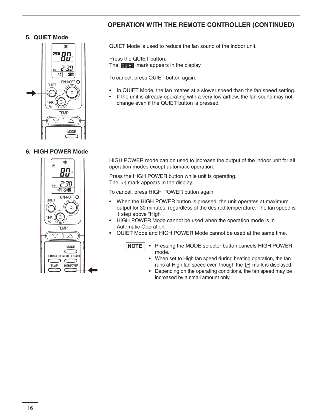 Panasonic CS-MKE12NKU, CS-MKE9NKU, CS-MKE7NKU, CS-MKE18NKU, CS-MKE24NKU service manual Quiet Mode 