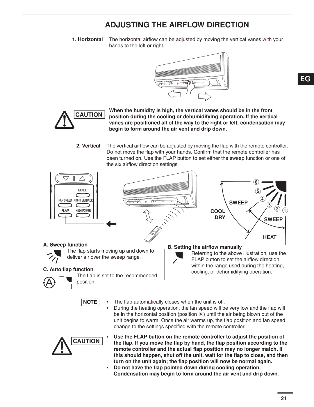 Panasonic CS-MKE12NKU, CS-MKE9NKU, CS-MKE7NKU, CS-MKE18NKU, CS-MKE24NKU service manual Adjusting the Airflow Direction 