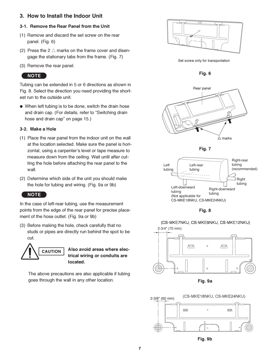 Panasonic CS-MKE18NKU How to Install the Indoor Unit, Remove the Rear Panel from the Unit, Make a Hole, located, b 