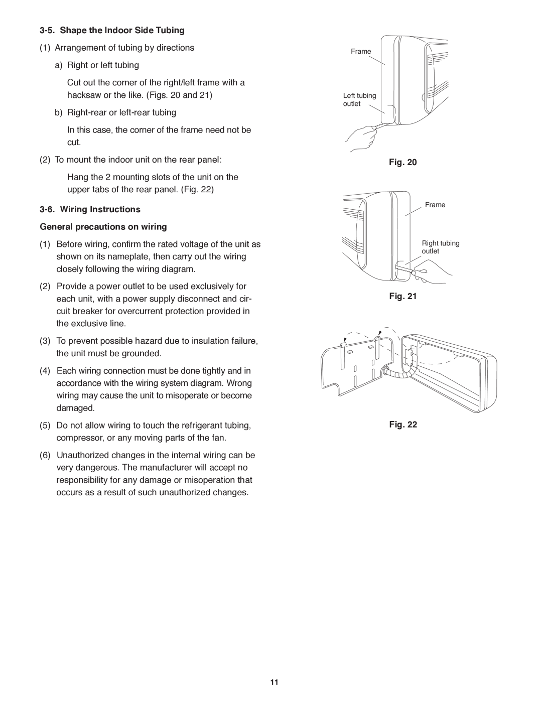 Panasonic CS-MKE7NKU, CS-MKE9NKU Shape the Indoor Side Tubing, Wiring Instructions General precautions on wiring 