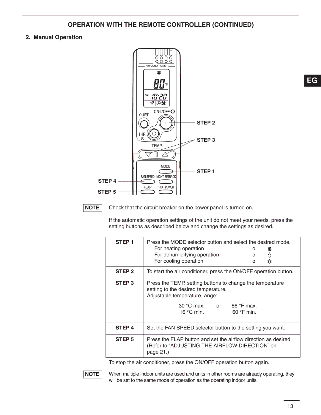 Panasonic CU-4KE31NBU, CS-MKE9NKU, CS-MKE7NKU, CU-4KE24NBU appendix Operation with the Remote Controller, Manual Operation 