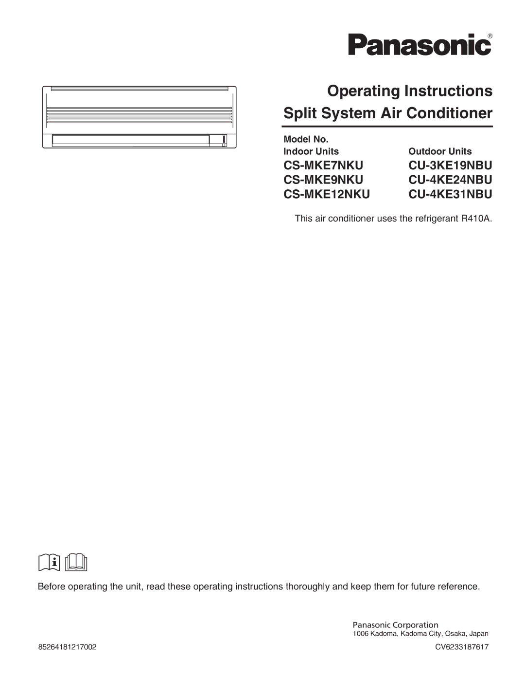 Panasonic CU-4KE31NBU, CS-MKE9NKU, CS-MKE7NKU, CU-4KE24NBU, CU-3KE19NBU, CS-MKE12NKU Model No Indoor Units, Outdoor Units 