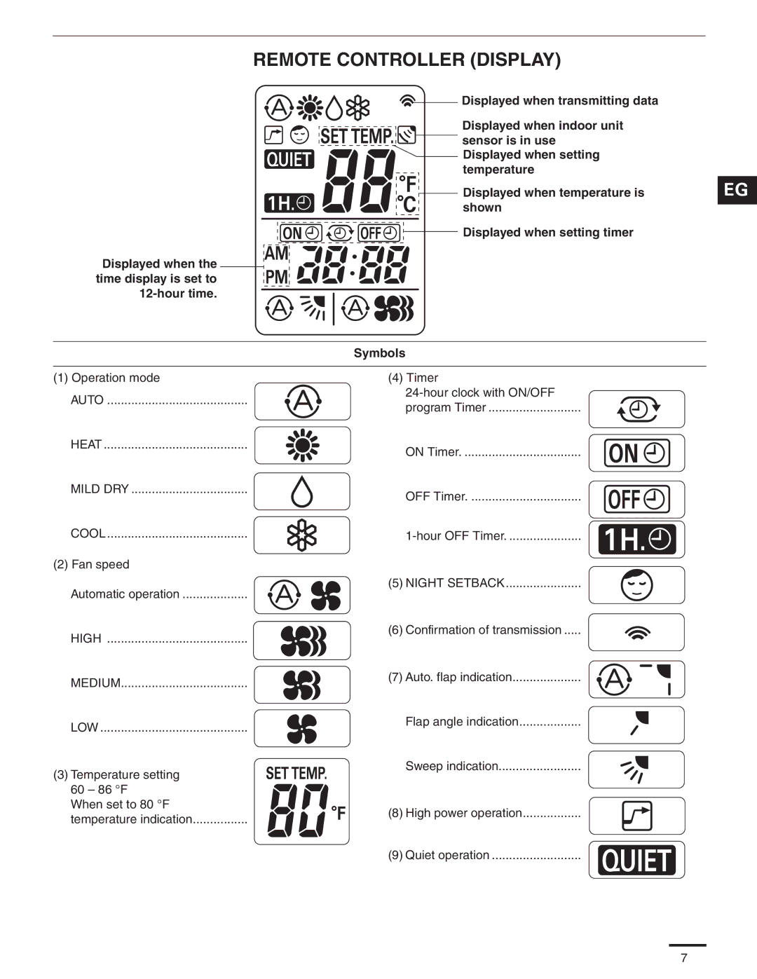 Panasonic CS-MKE9NKU, CS-MKE7NKU, CU-4KE31NBU, CU-4KE24NBU, CU-3KE19NBU, CS-MKE12NKU Hour clock with ON/OFF program Timer 