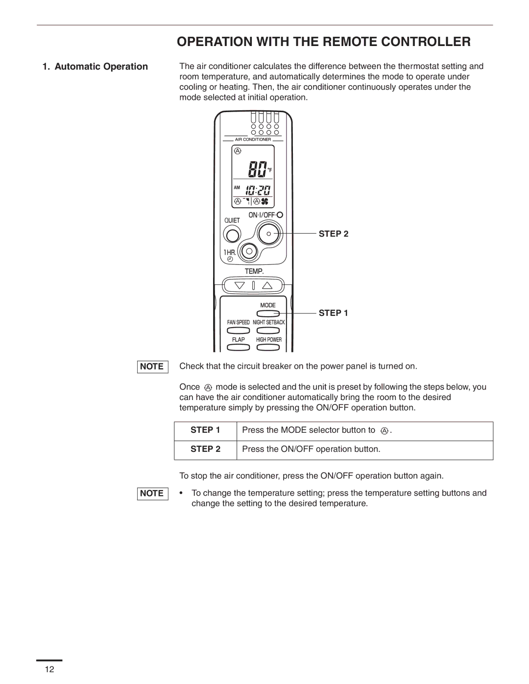 Panasonic CS-MKE12NKU, CS-MKE9NKU, CS-MKE7NKU, CU-4KE31NBU, CU-4KE24NBU, CU-3KE19NBU Operation with the Remote Controller 