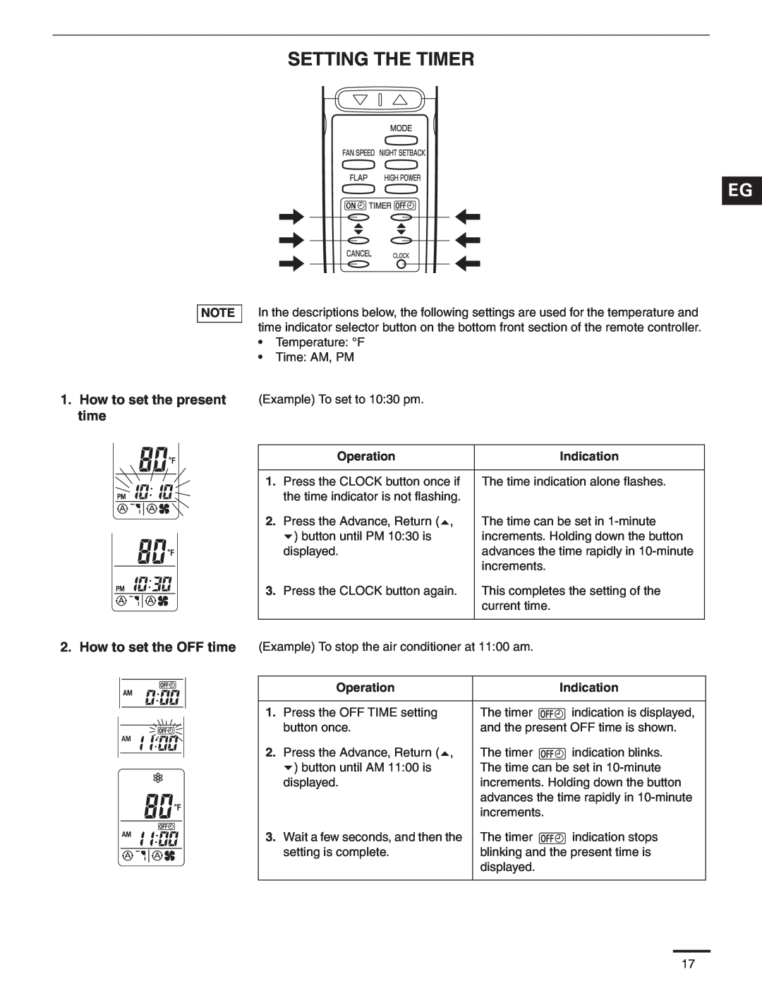 Panasonic CS-MKS9NKU, CS-MKS24NKU, CS-MKS18NKU service manual Setting The Timer, How to set the present time 