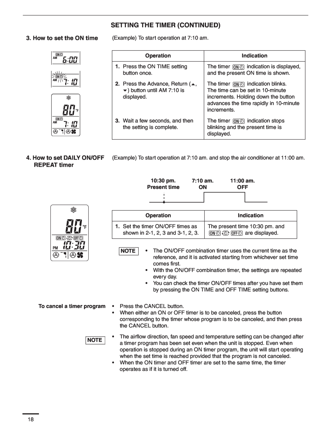 Panasonic CS-MKS18NKU, CS-MKS24NKU, CS-MKS9NKU service manual Setting The Timer Continued, REPEAT timer 