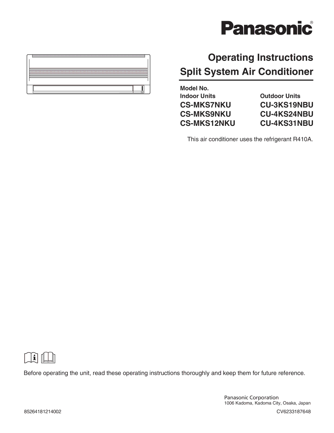 Panasonic CS-MKS12NKU, CS-MKS9NKU, CS-MKS7NKU appendix Model No Indoor Units, Outdoor Units 