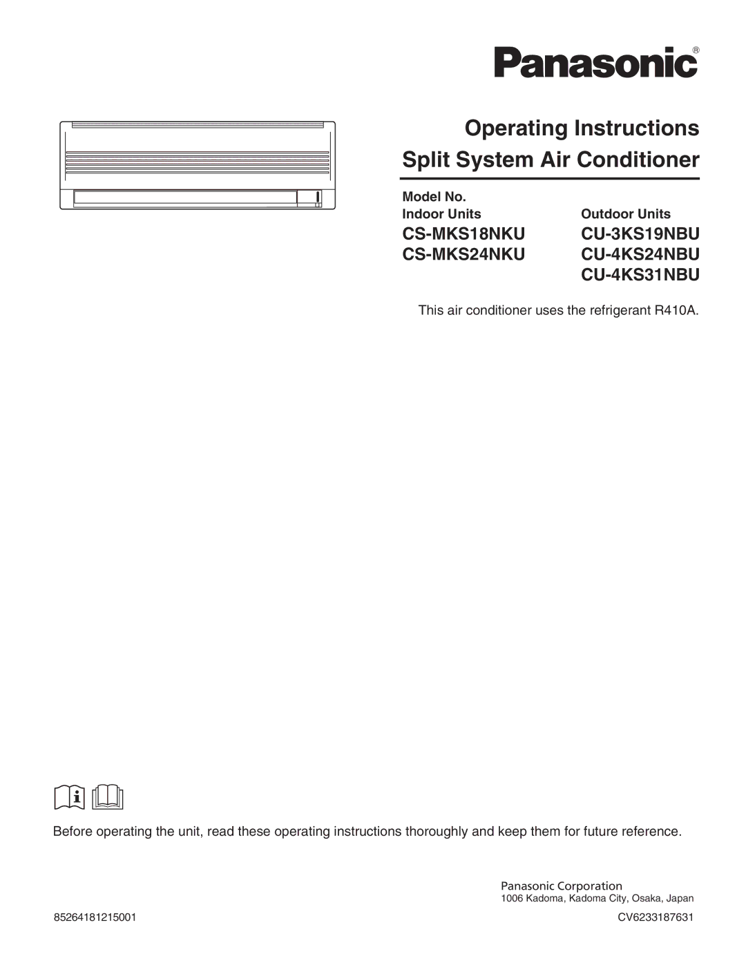 Panasonic CS-MKS7NKU, CS-MKS9NKU, CS-MKS12NKU appendix CS-MKS24NKU, Model No Indoor Units Outdoor Units 