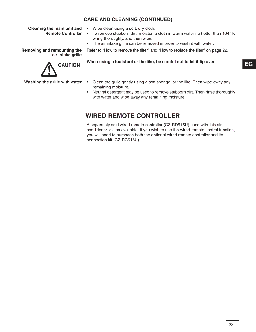 Panasonic CS-MKS12NKU, CS-MKS9NKU, CS-MKS7NKU appendix Wired Remote Controller 