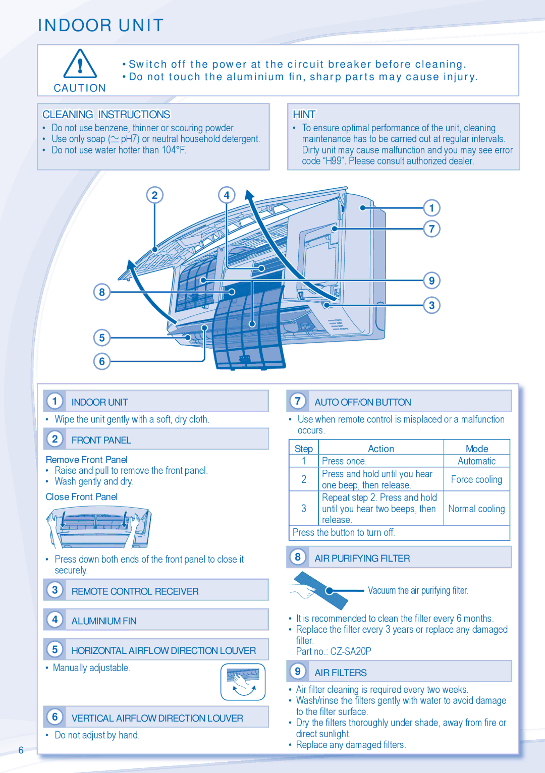 Panasonic CU-S12NKUA, CS-S12NKUA, CS-S9NKUA, CU-S9NKUA manual Indoor Unit 