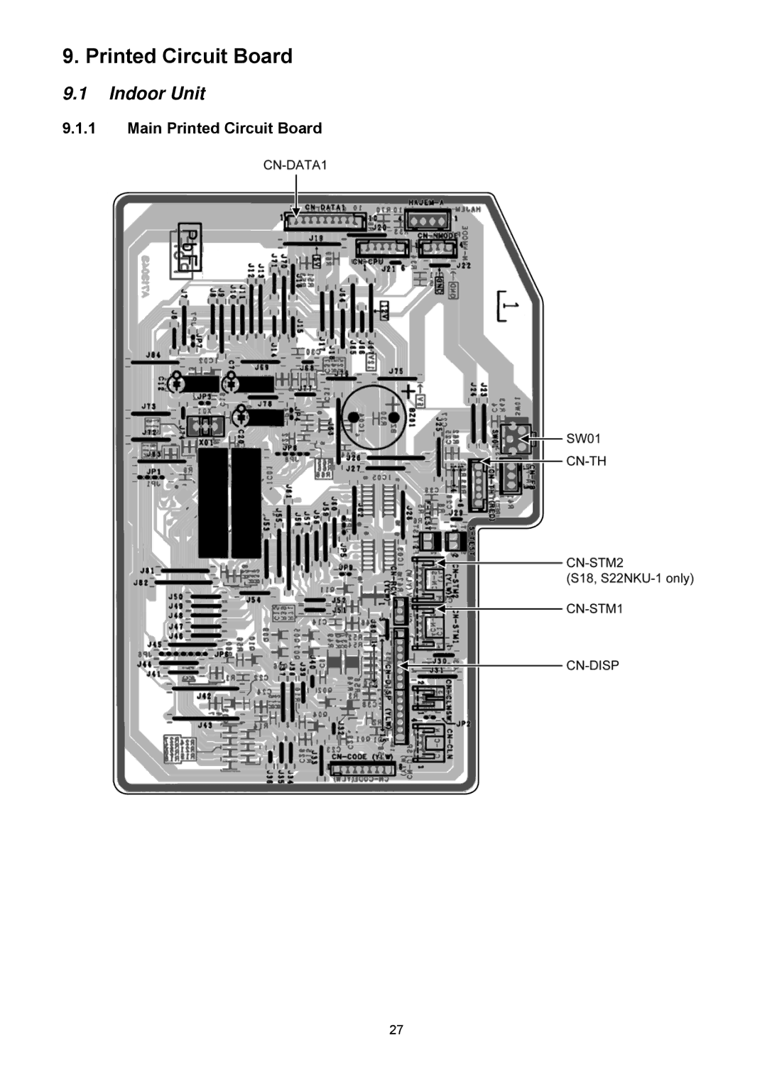 Panasonic CS-S9NKUW-1, CS-S18NKU-1, CS-S12NKUW-1, CS-S22NKU-1, CU-S9NKU-1, CU-S12NKU-1 Main Printed Circuit Board 