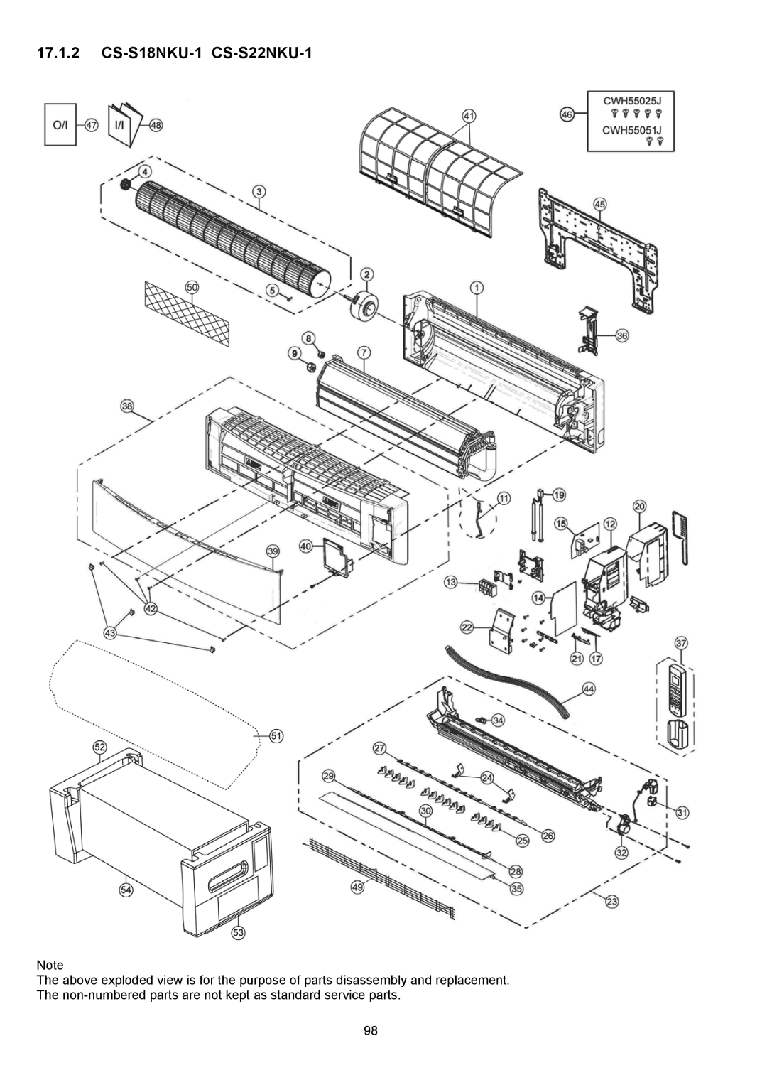 Panasonic CS-S12NKUW-1, CS-S9NKUW-1, CU-S9NKU-1, CU-S12NKU-1, CU-S22NKU-1, CU-S18NKU-1 service manual CS-S18NKU-1 CS-S22NKU-1 