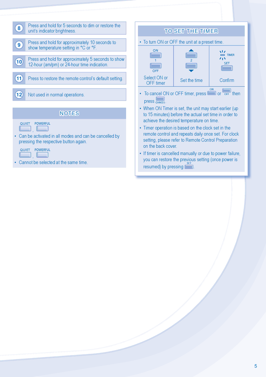 Panasonic CS-S24NKUA, CS-S18NKUA, CU-S24NKUA, CU-S18NKUA manual To SET the Timer, Not used in normal operations 