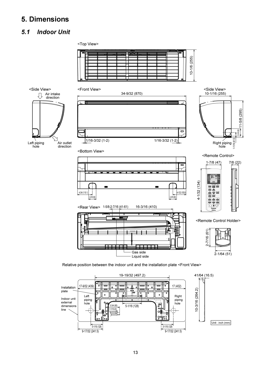 Panasonic CS-XE9PKUA, CS-XE12PKUA, CU-XE9PKUA, CU-XE12PKUA manual Dimensions, Indoor Unit 