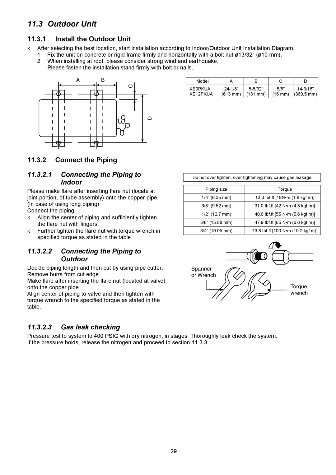 Panasonic CS-XE9PKUA, CS-XE12PKUA, CU-XE9PKUA, CU-XE12PKUA manual Install the Outdoor Unit, Connect the Piping 