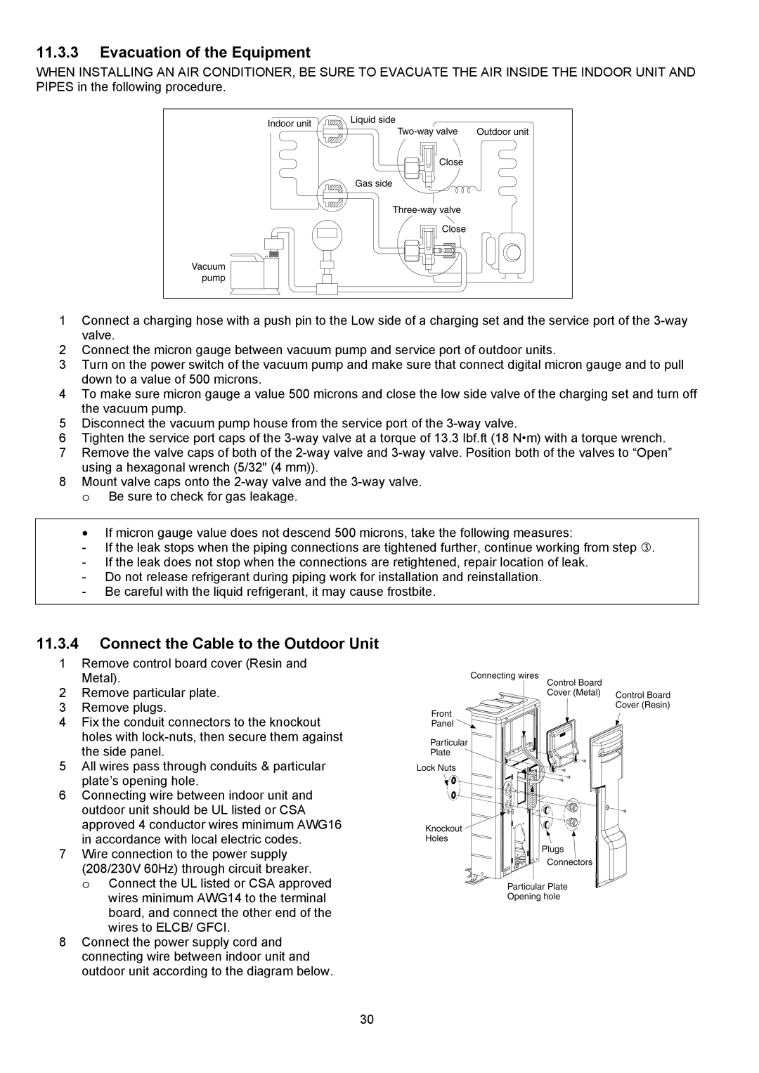 Panasonic CU-XE9PKUA, CS-XE12PKUA, CS-XE9PKUA manual Evacuation of the Equipment, Connect the Cable to the Outdoor Unit 