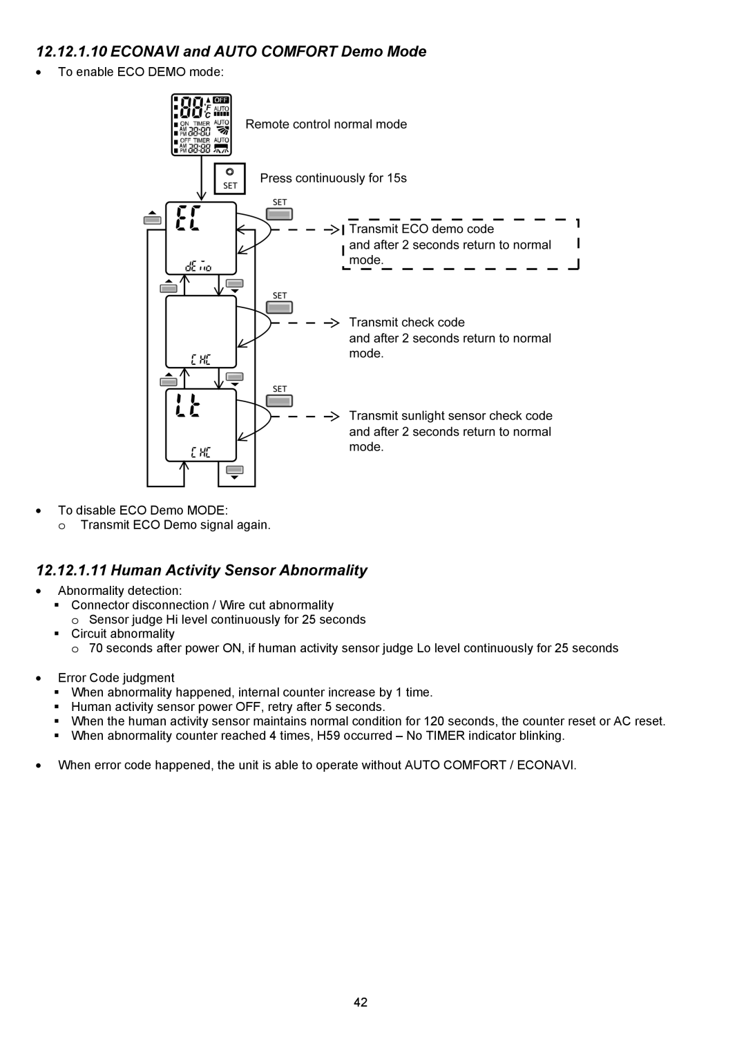 Panasonic CU-XE9PKUA, CS-XE12PKUA, CS-XE9PKUA, CU-XE12PKUA manual Econavi and Auto Comfort Demo Mode 